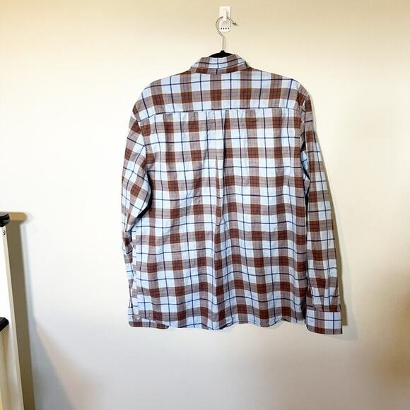 Johnnie-O hangin’ out blue brown plaid cotton button up shirt large - Picture 2 of 8